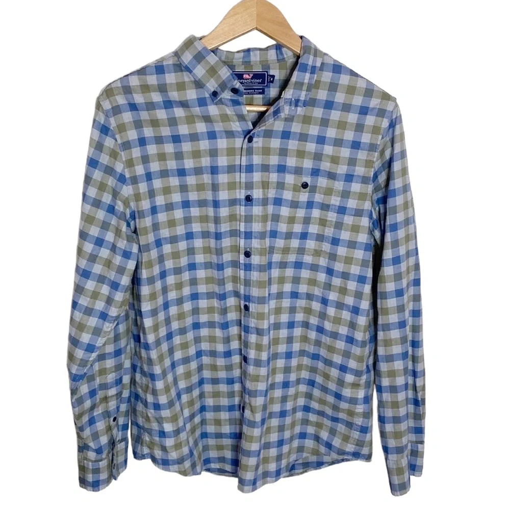 Vineyard Vines plaid cotton blend slim longshore shirt size M